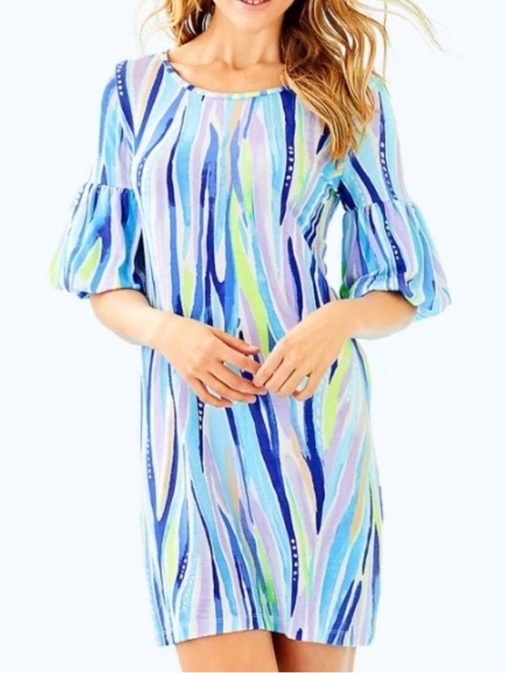 Lilly Pulitzer Purple Blue Lindell “Shore Perfection” Dress Bubble Sleeves